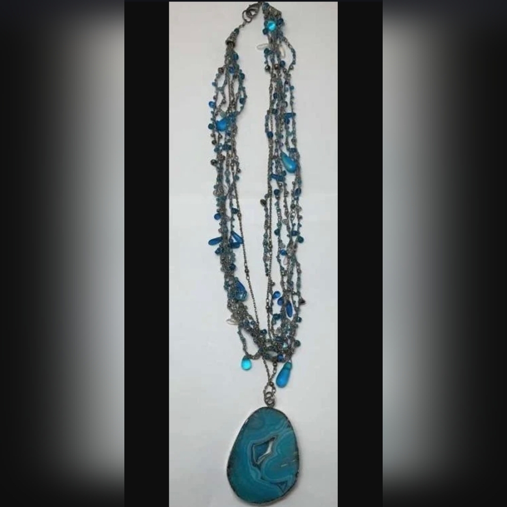 Blue Agate and Silver Tone Beautiful Multi-Strand Necklace